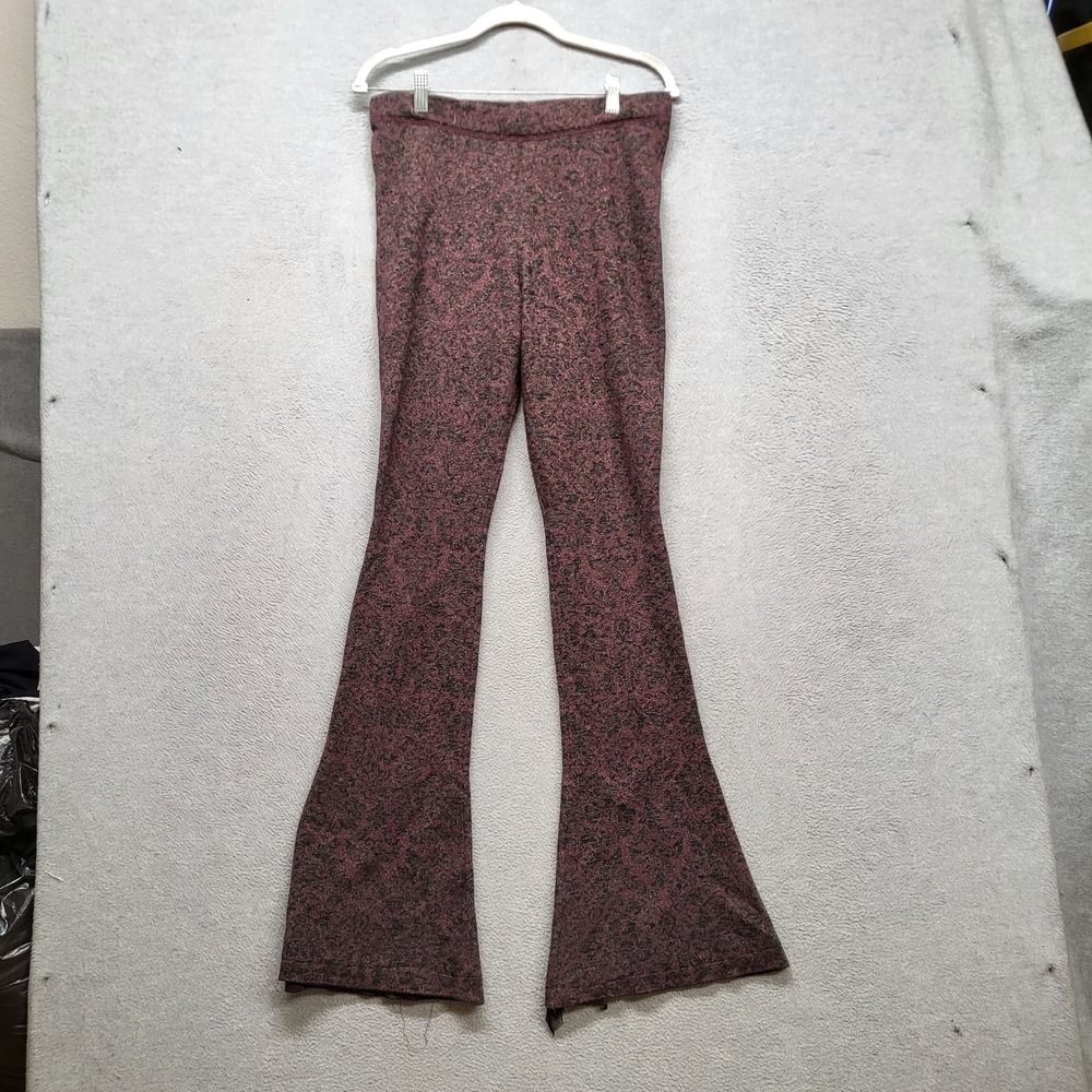 Free People Women Pants M Purple Geometric Jacquard Knit Bell Bottom Flared
